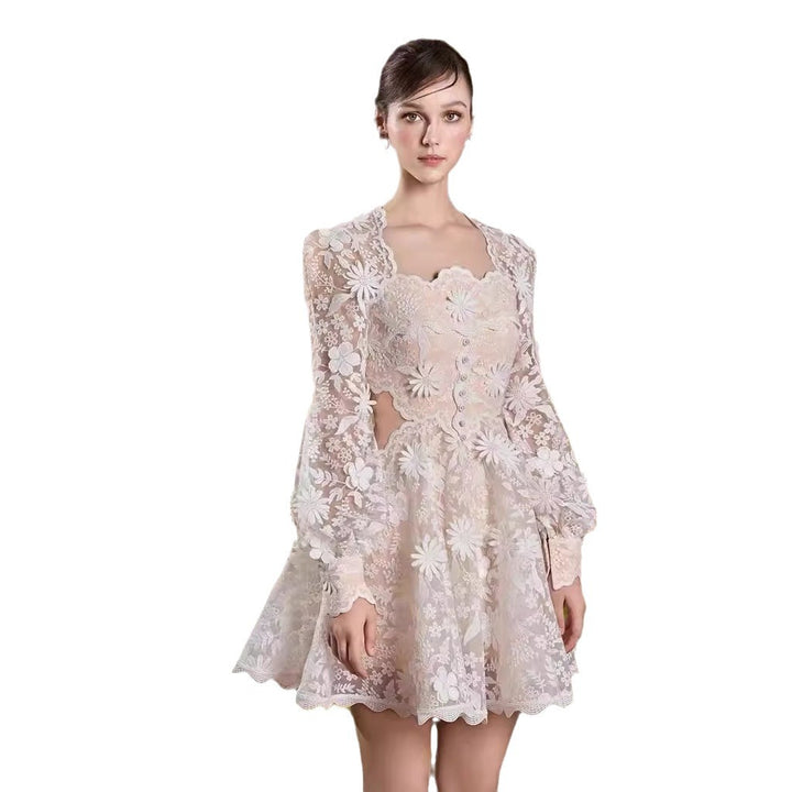 Elegant Lace Flower Hollow Mini Dress