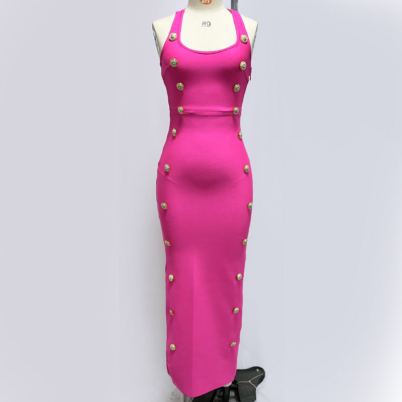 Scarlett Pink Cross-border Waist Repair Sexy Bandage Long Dress