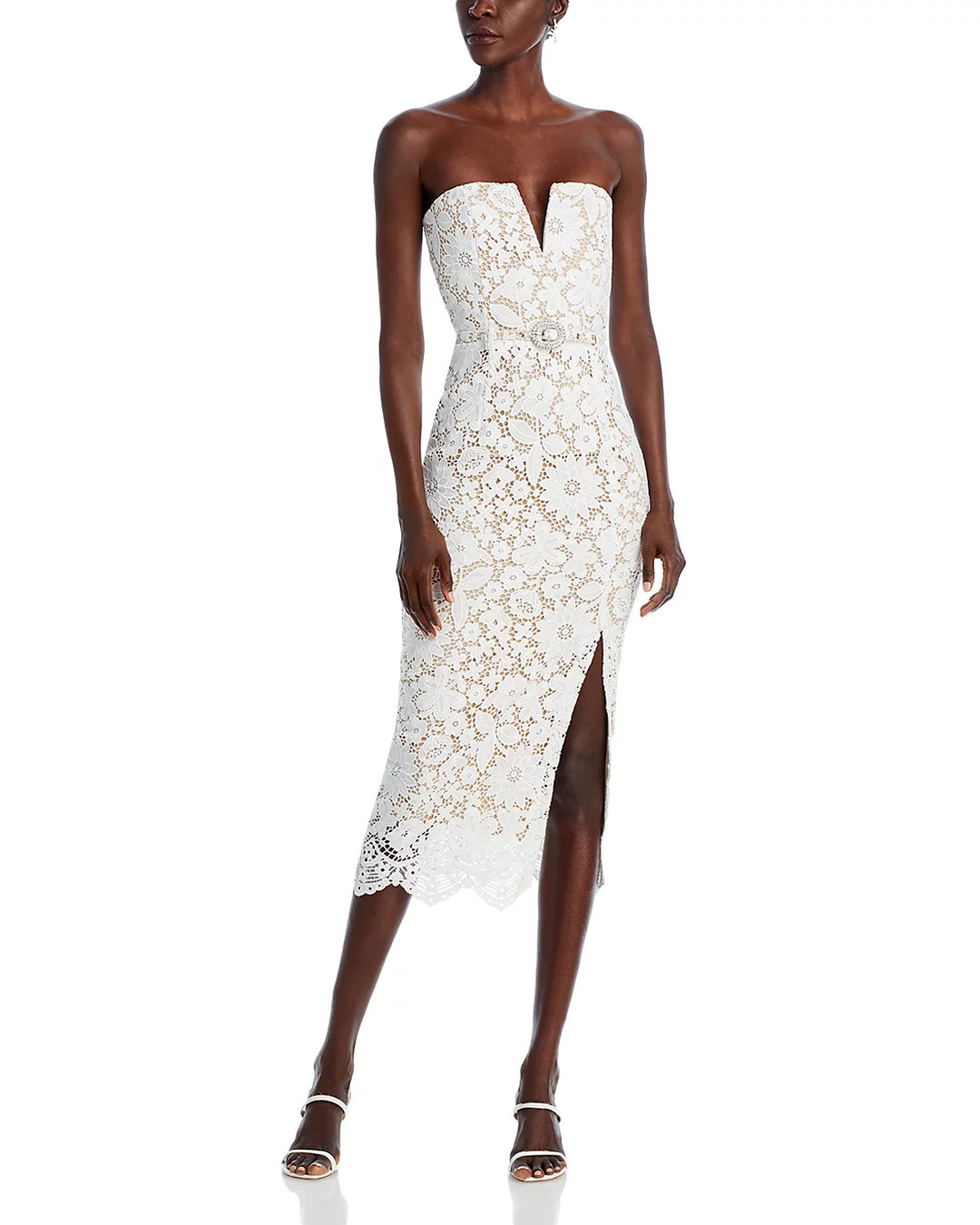 Elegant Tube Top White Lace Midi Dress