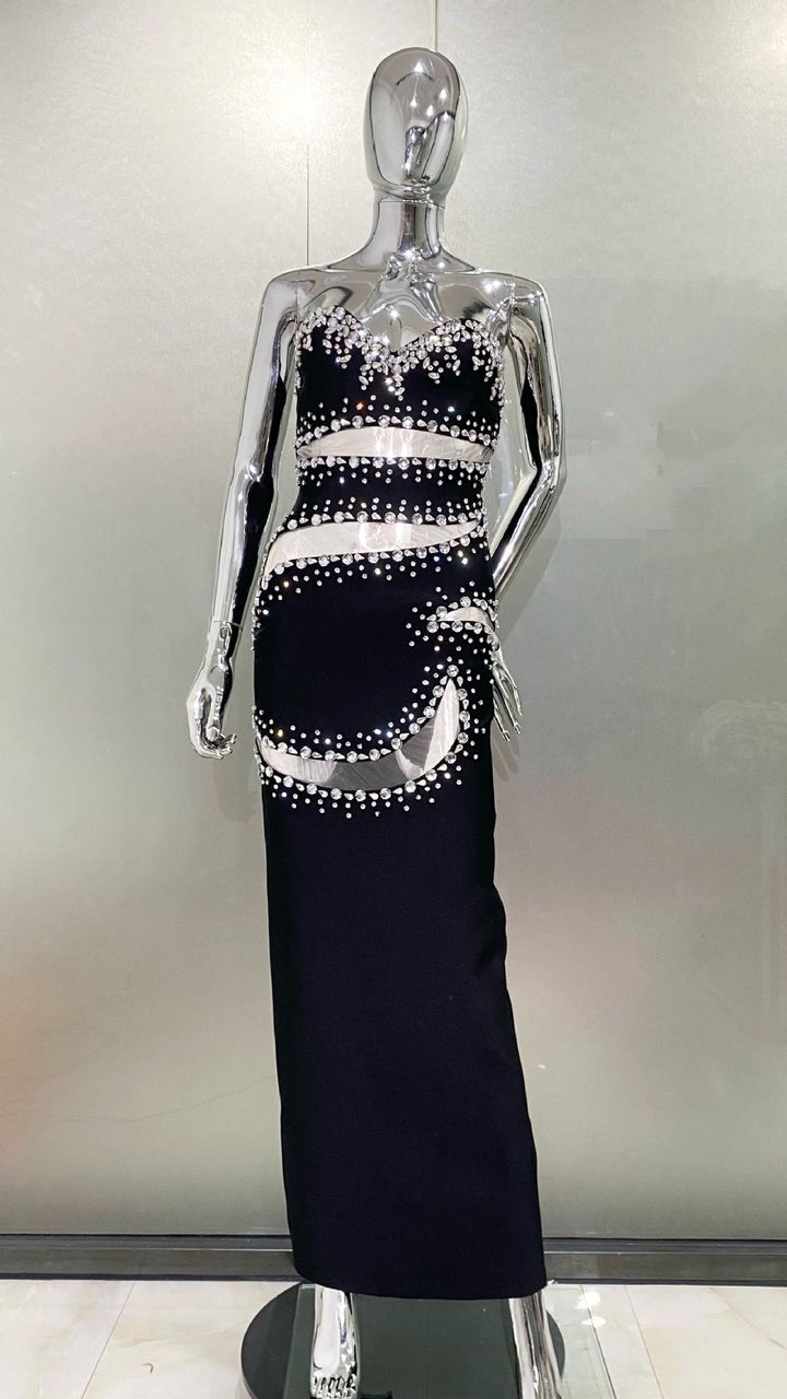 Elegant Diamond Tube Top Maxi Dress