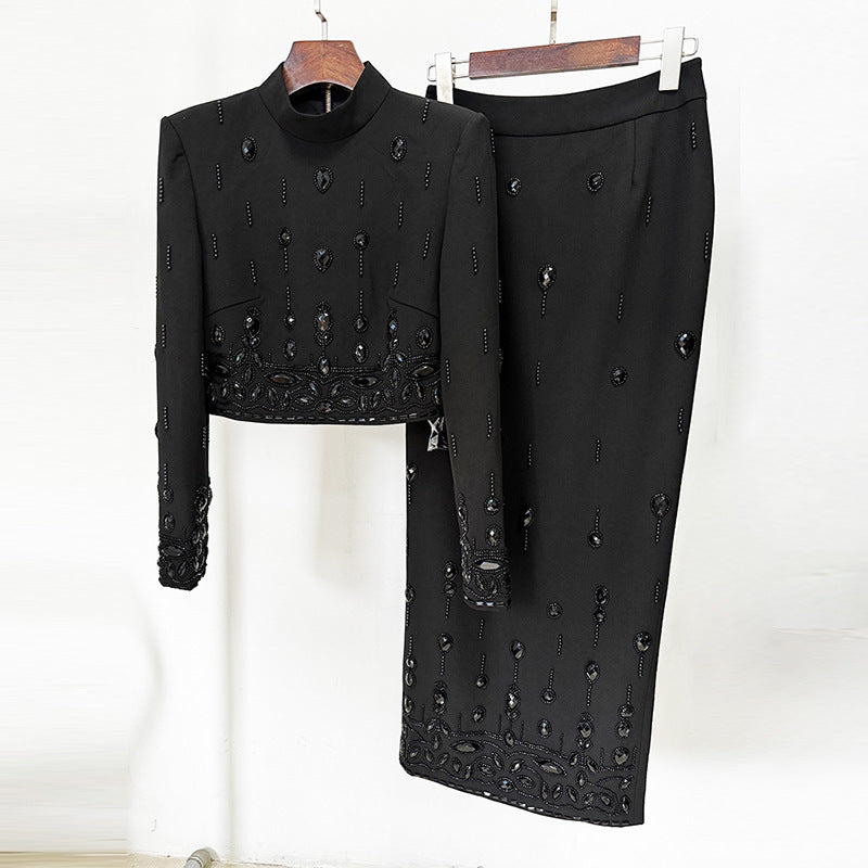 Anna Beaded Diamond Cropped Top Long Skirt Suit Two-piece Set