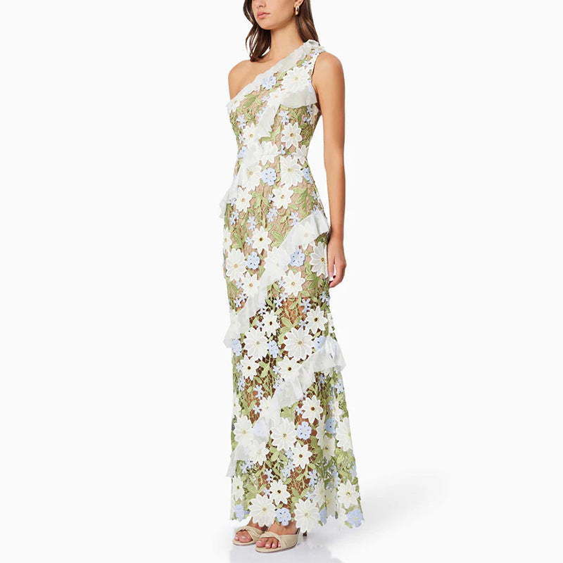 Elegant Embroidered Lace Maxi Dress