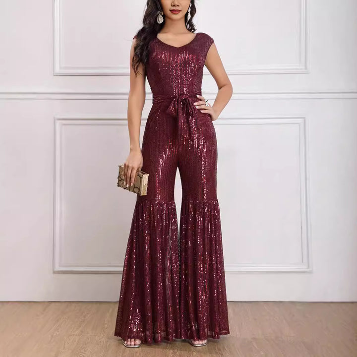 Fashion Sequined Flared Jumpsuit