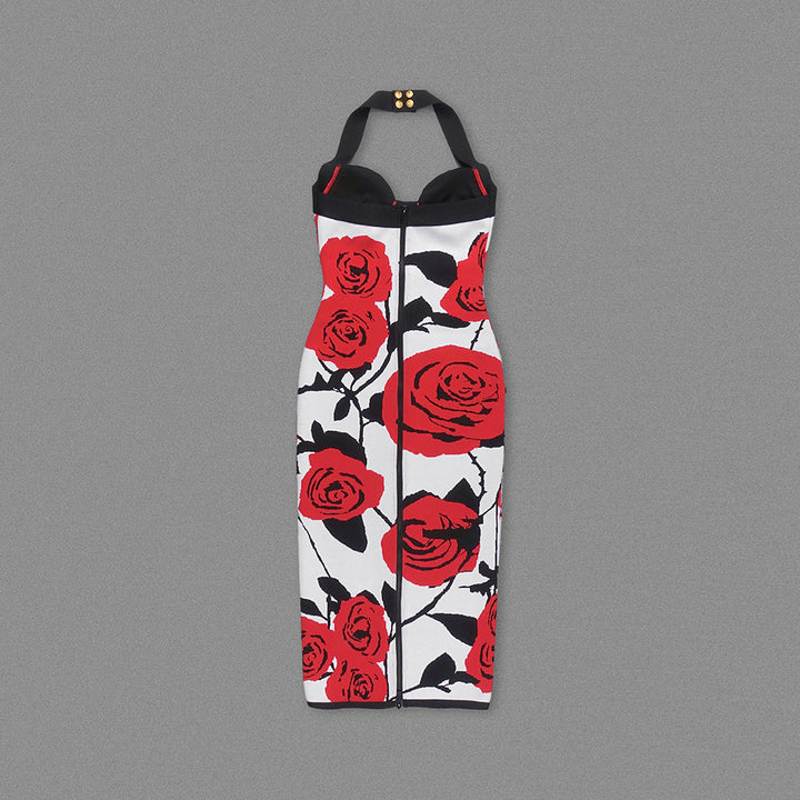 Halter Bustier Floral Midi Dress