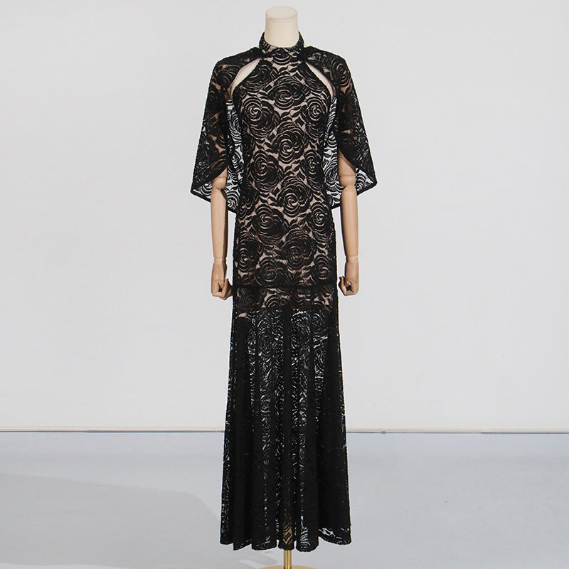 Elegant Embroidered Hollow Maxi Dress