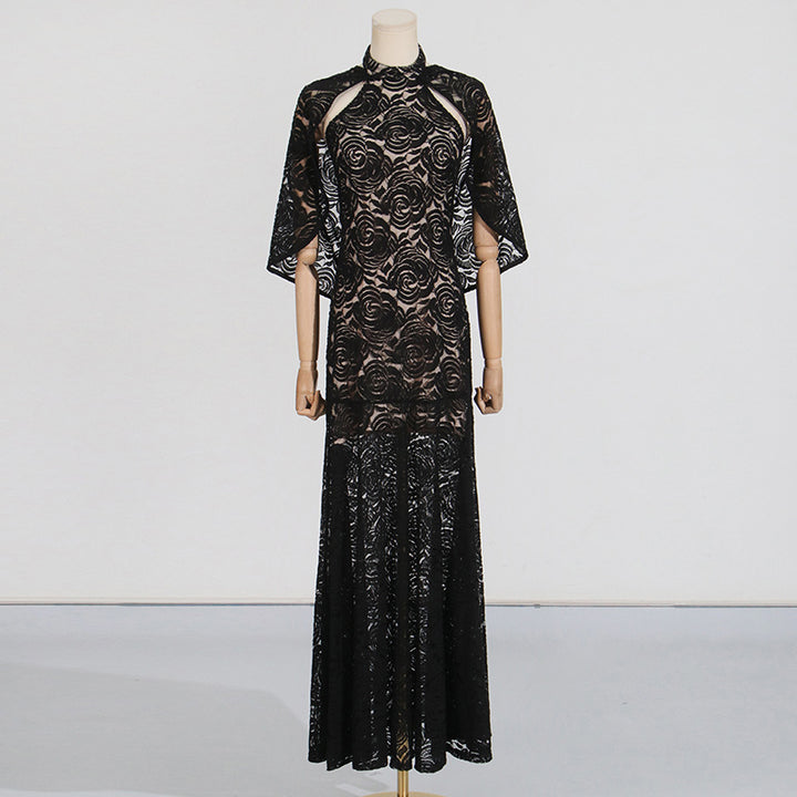 Elegant Embroidered Hollow Maxi Dress