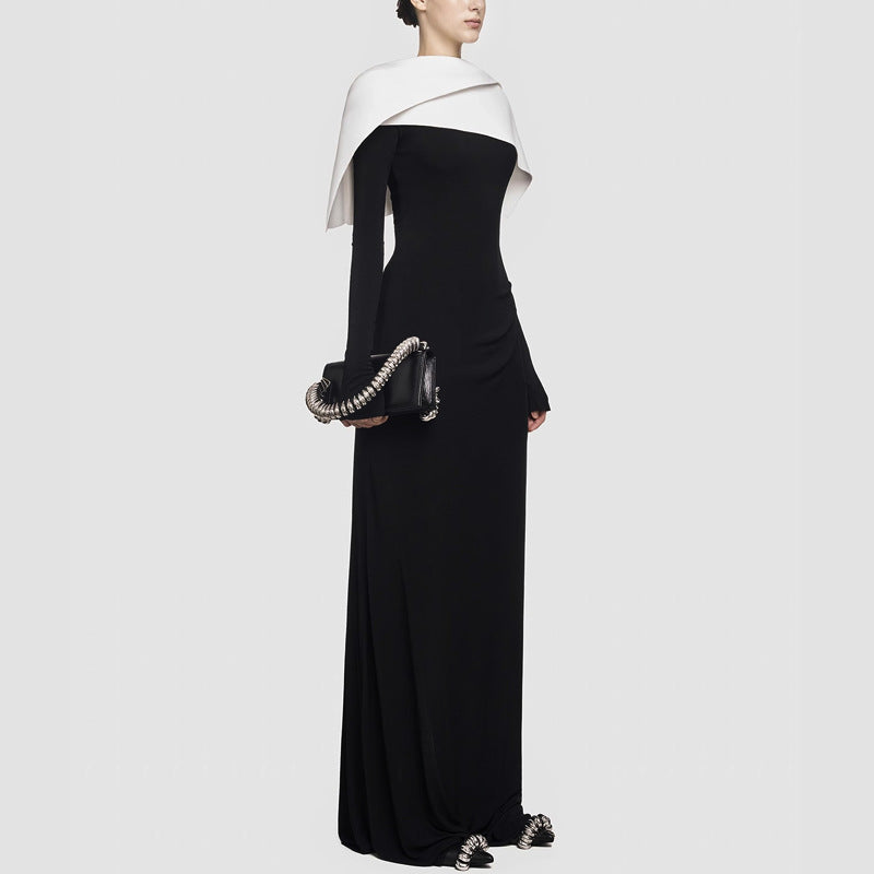 Temperament Black and White Color Matching Maxi Dress