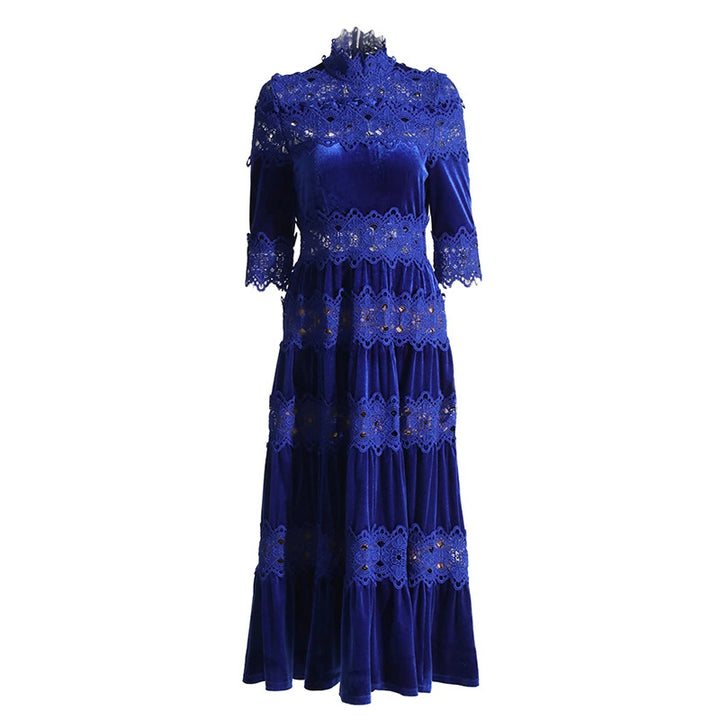 Vintage Hollow Lace Embroidered Midi Dress