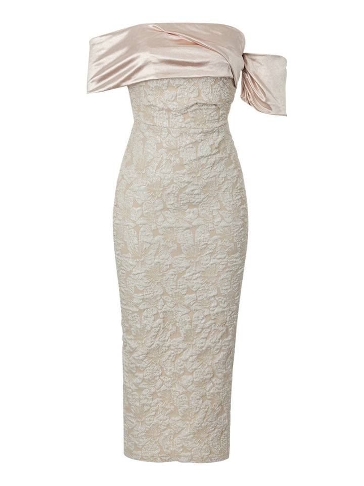 Elegant Tube Top Jacquard Midi Dress