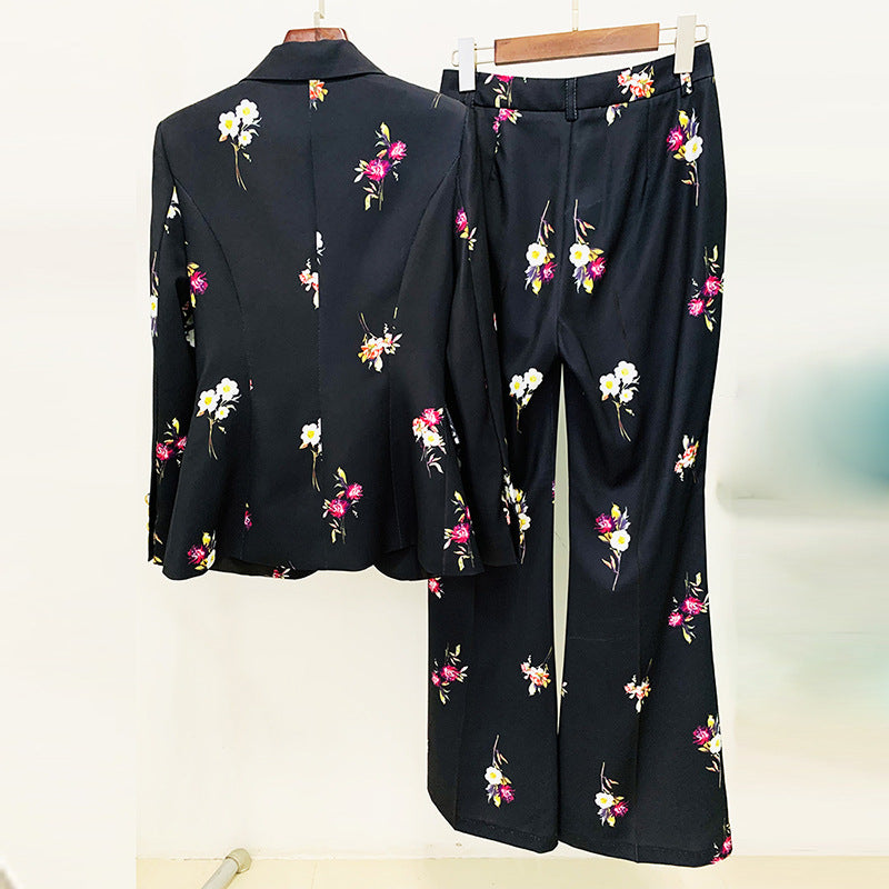 Temperament Floral Print Suit Two-piece Set