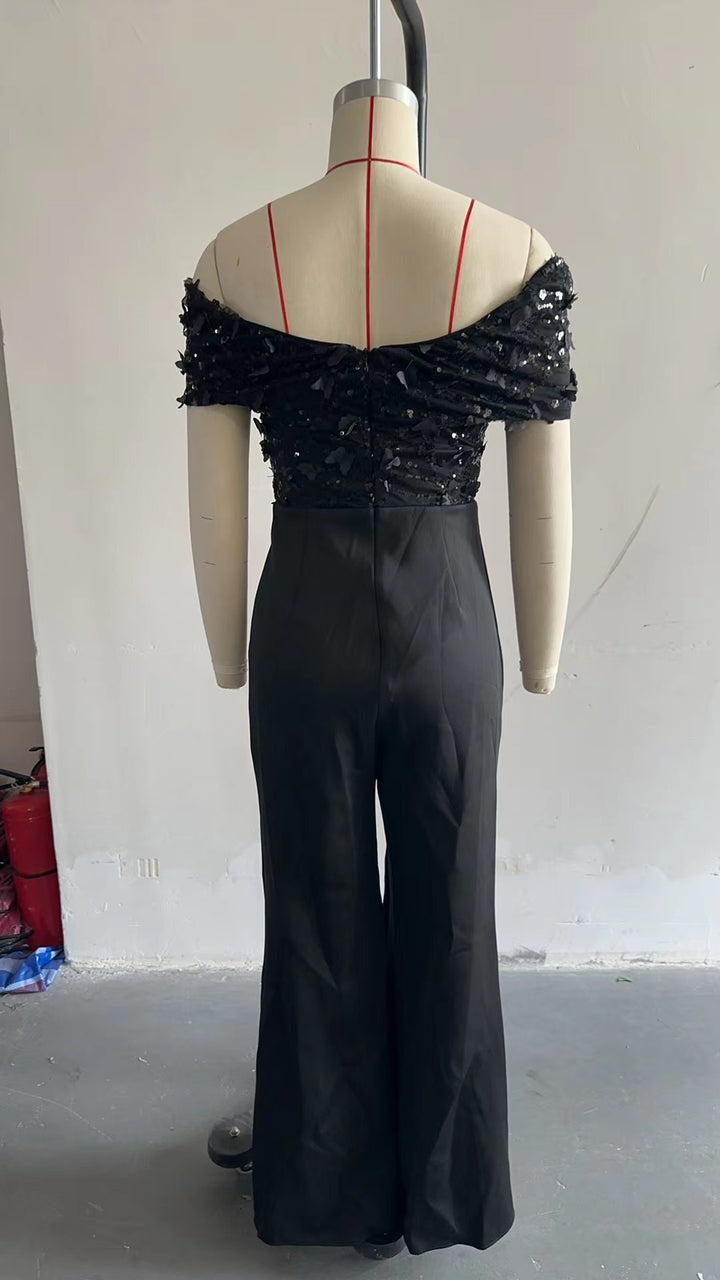 Black Sleeveless Sequin Jumpsuit