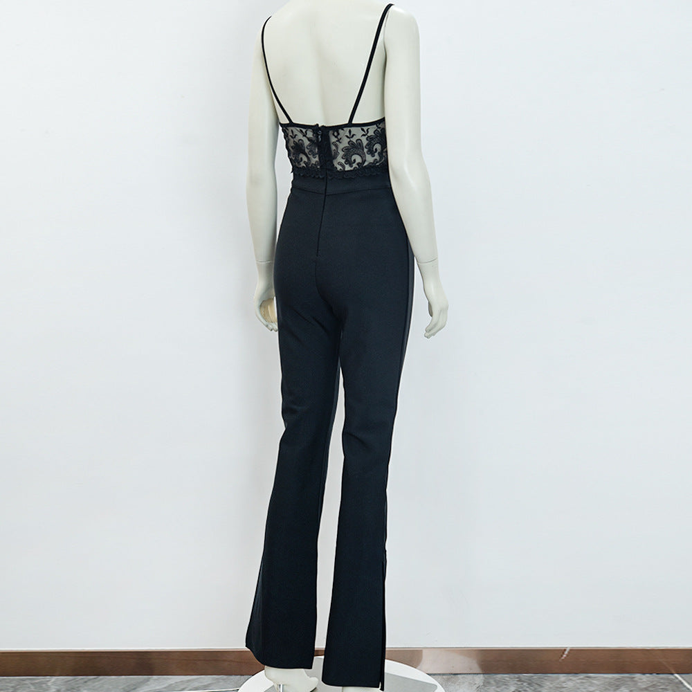 Elegant Suspender Lace Jumpsuit