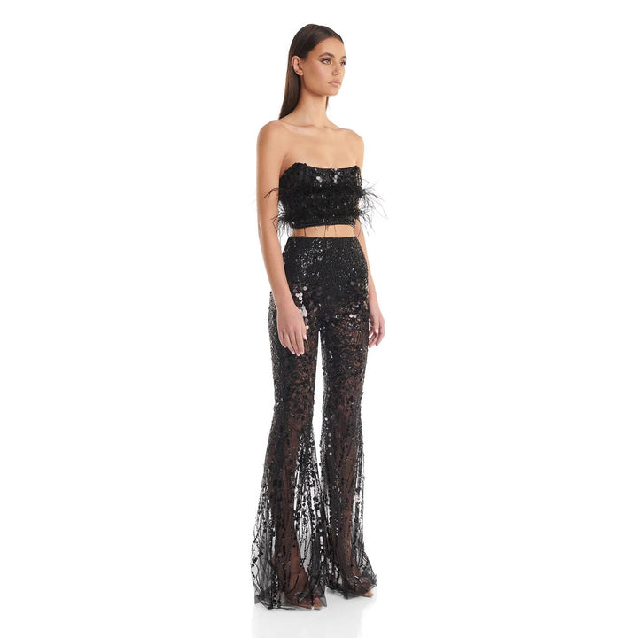 Elegant Tube Top Beaded Feather Two-piece Set