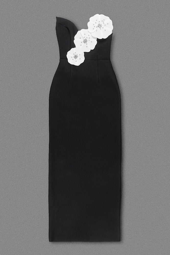 Flower Detail  Maxi Dress Black