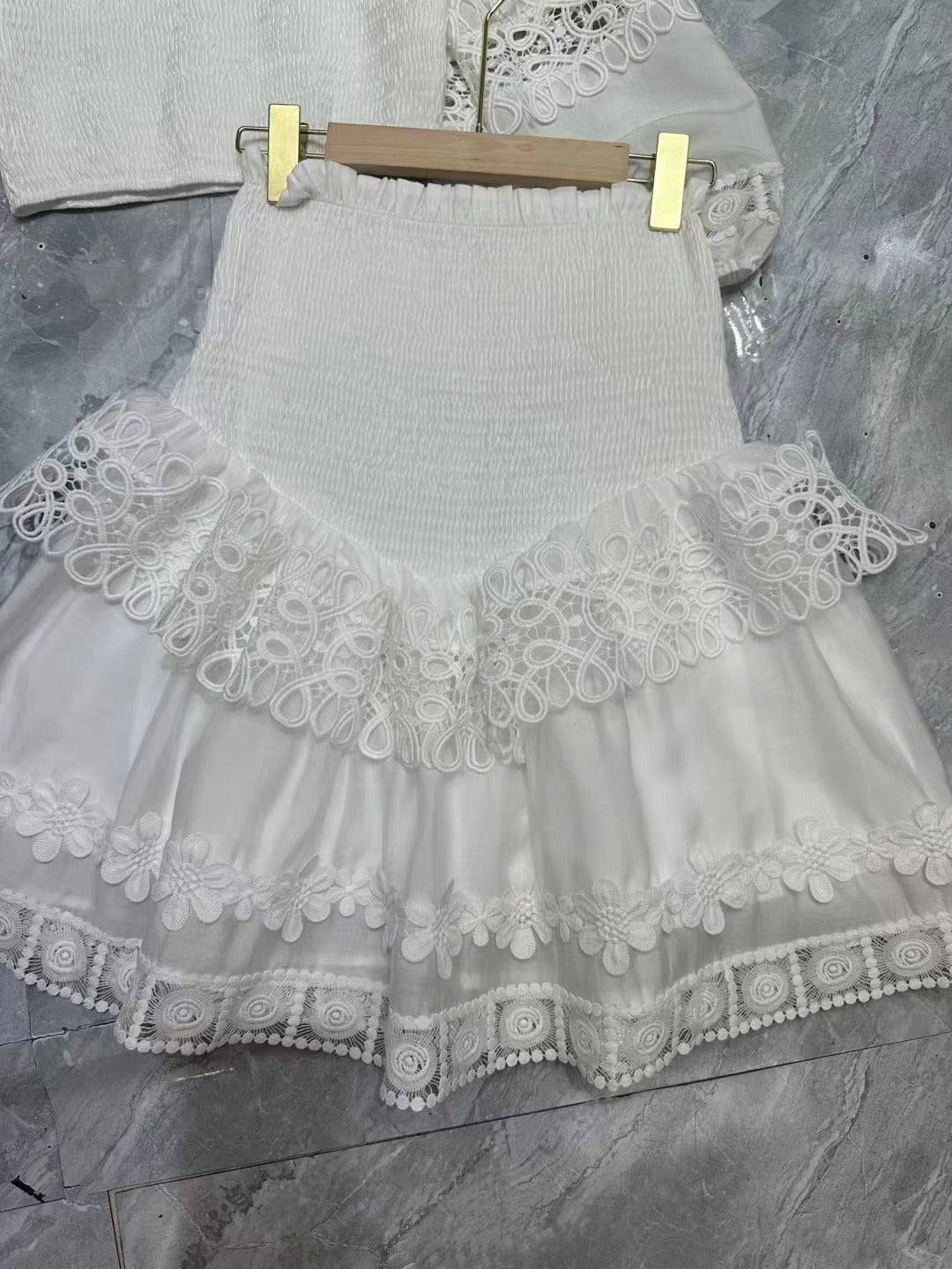 Fashion Embroidery Lace Ruffle Edge Two-piece Set