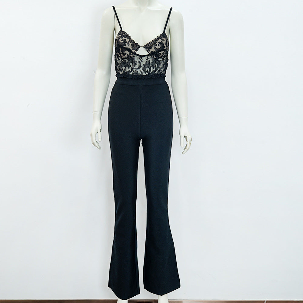 Elegant Suspender Lace Jumpsuit