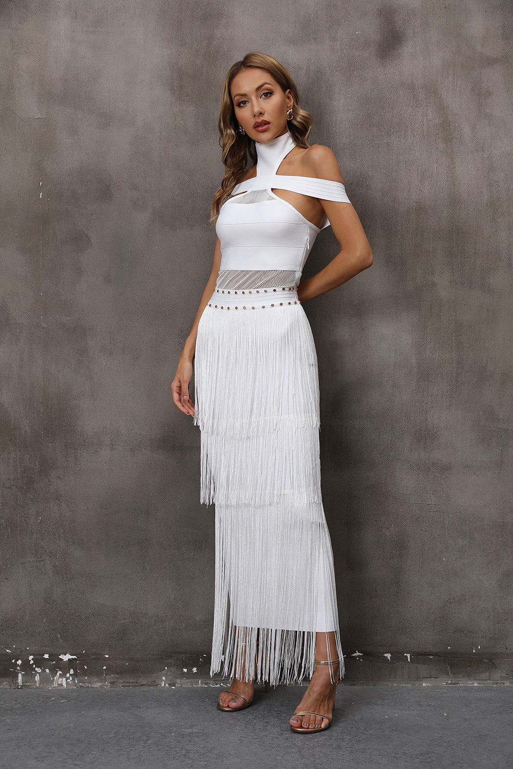 Simple Solid Color Fringed Maxi Dress