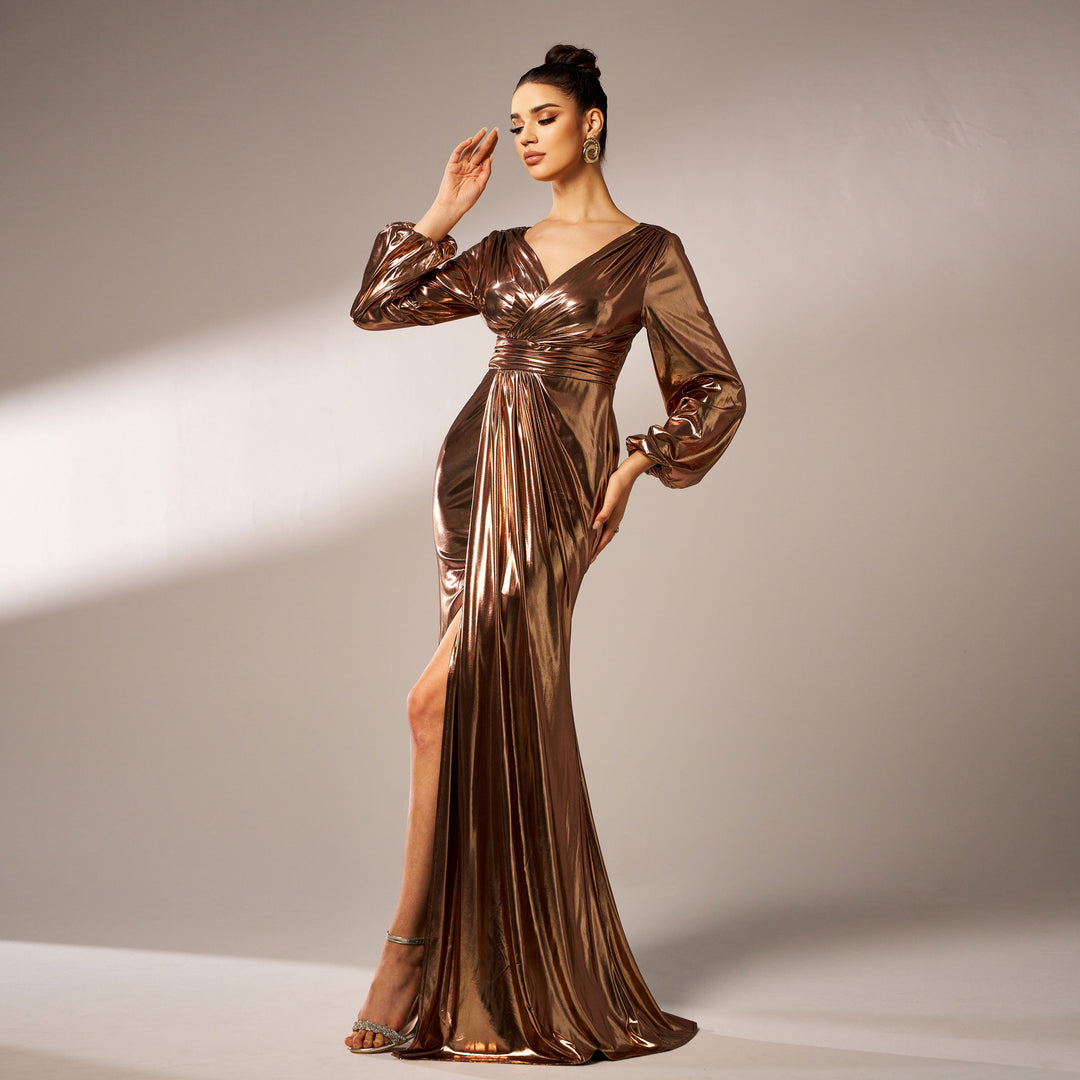 Temperament Bright Leather Maxi Dress