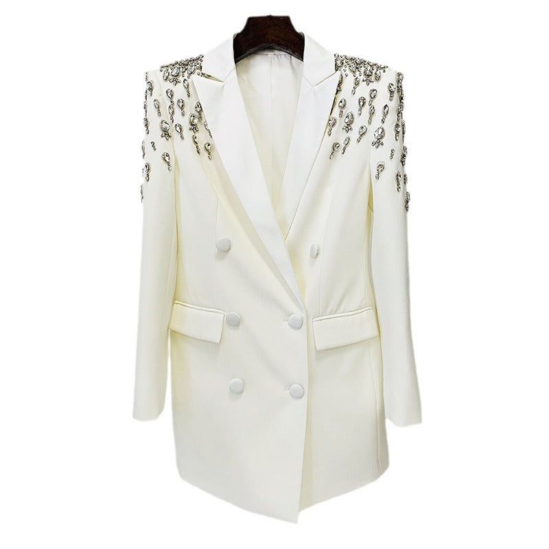 Alice's Gorgeous Heavy-duty Beaded Diamond-embellished Slim Long Blazer