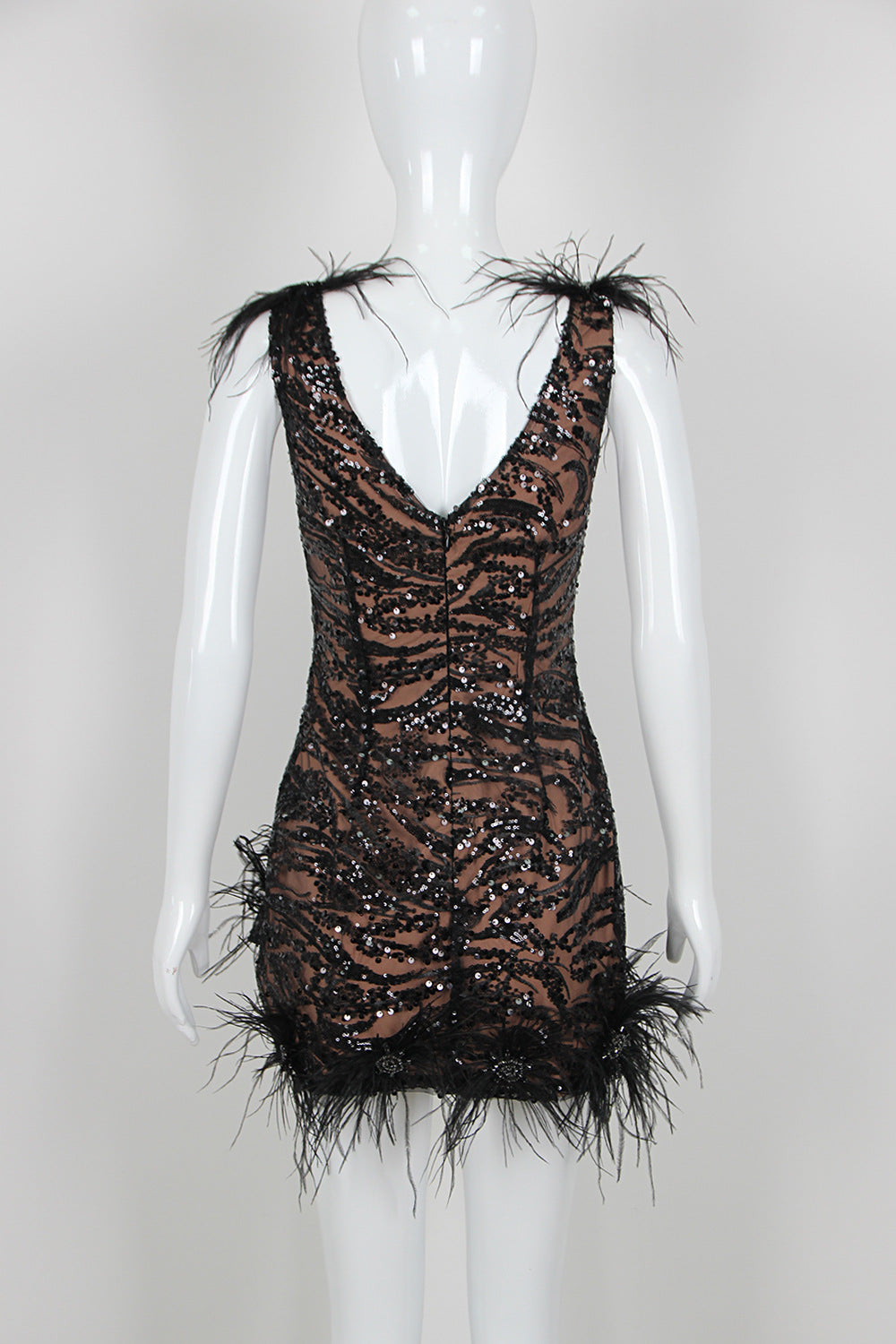 Fashion Sequined Feather Mini Dress