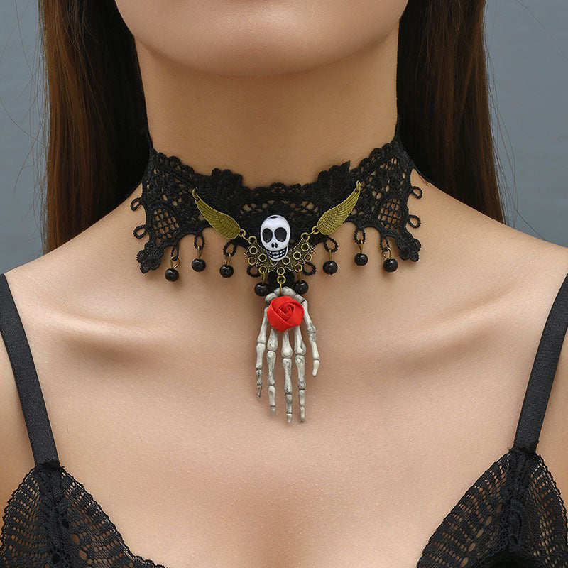 Palm Skull Lace Necklace