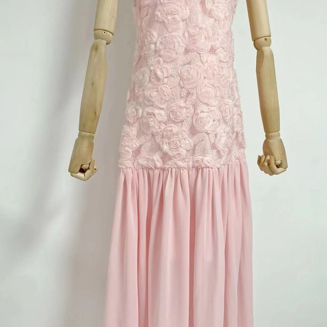 Stylish Three-dimensional Rose Flower Splicing Maxi Dress