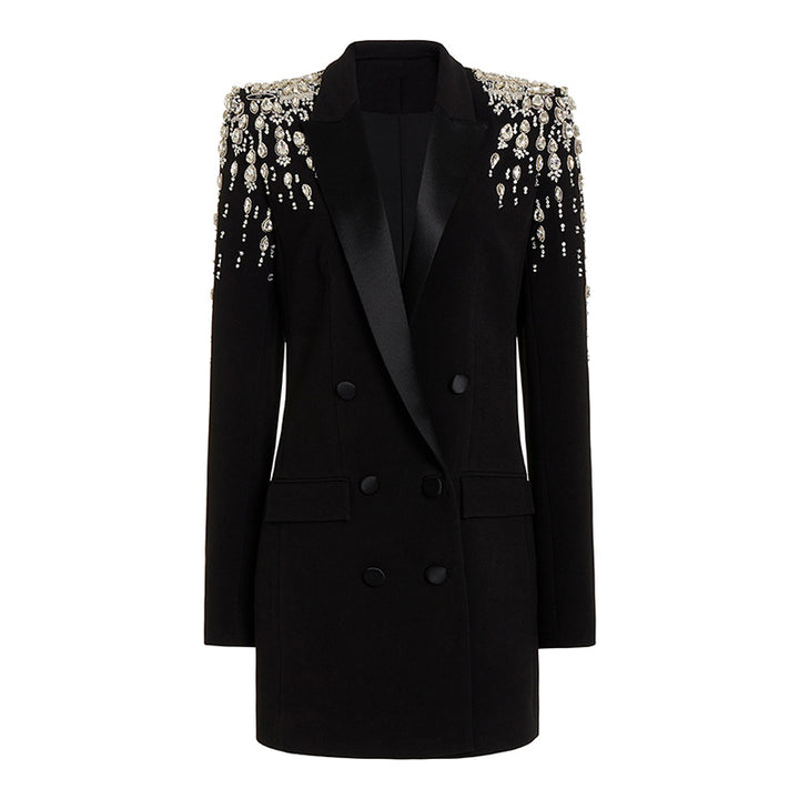 Alice's Gorgeous Heavy-duty Beaded Diamond-embellished Slim Long Blazer