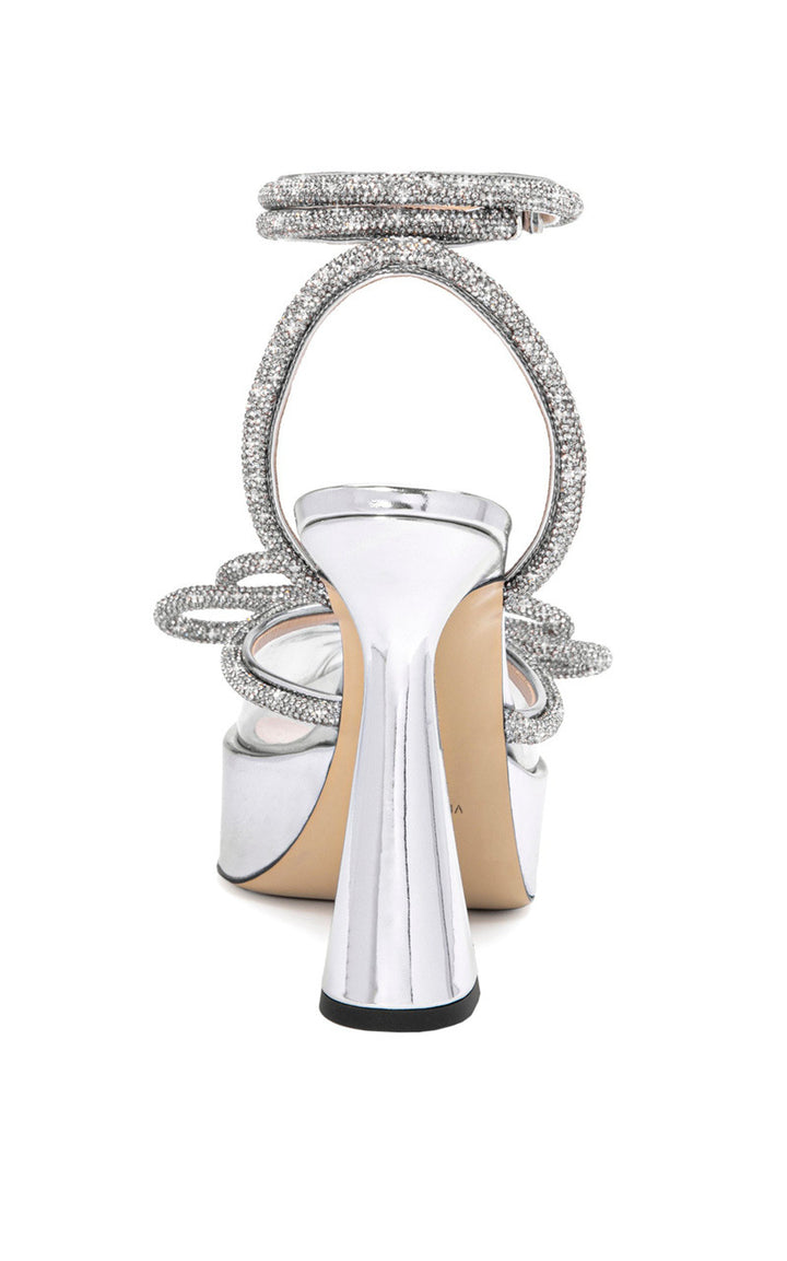 Bow Rhinestone Silver Sandals