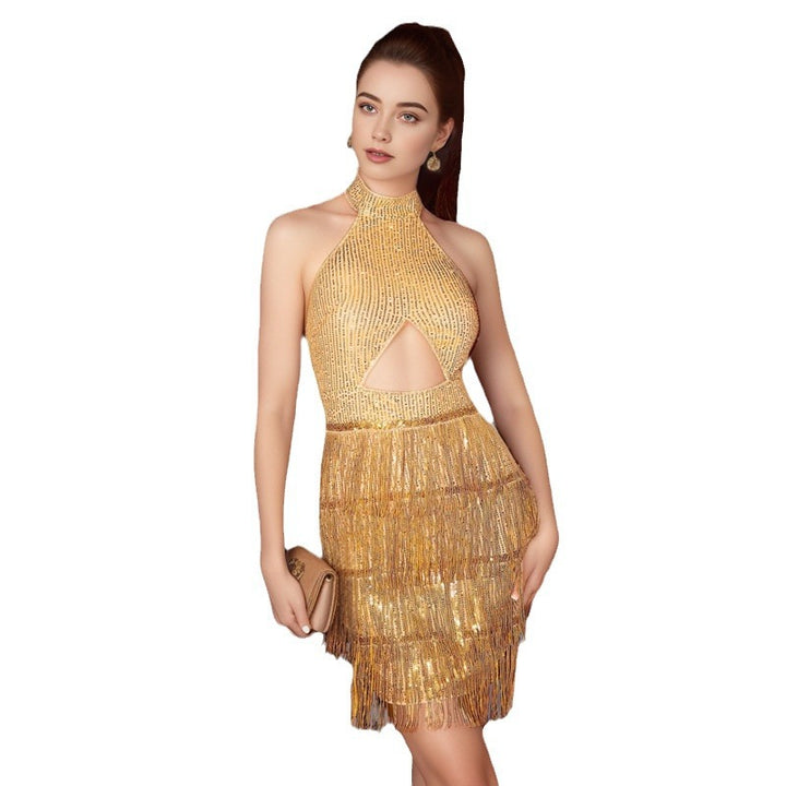 Rachel Gold Fringed Sequins Dress