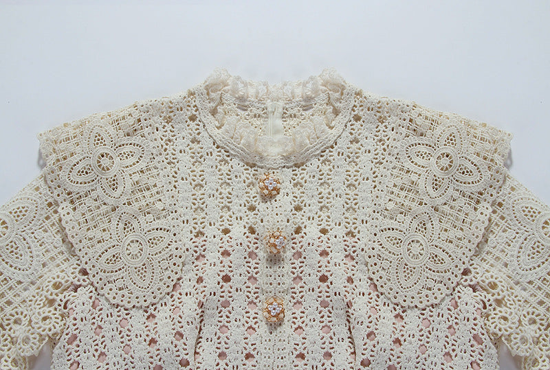 Temperament Long-sleeved Hollow Lace Dress