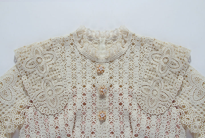 Temperament Long-sleeved Hollow Lace Dress