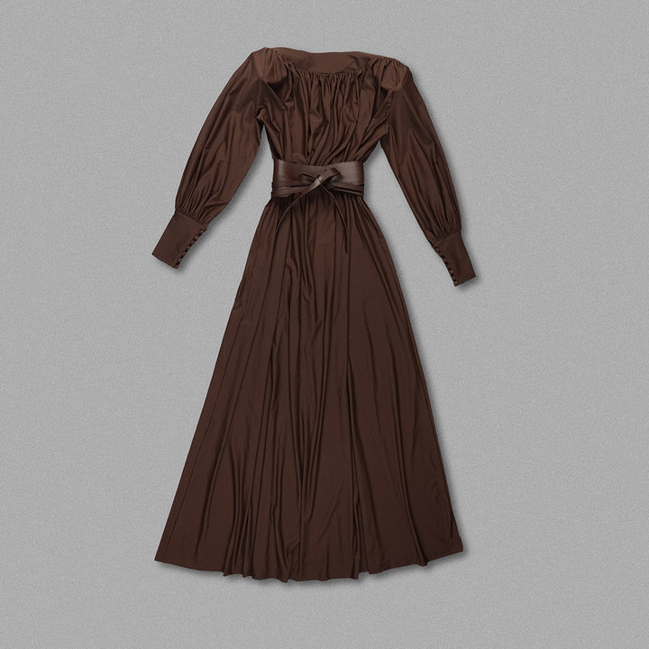 Simple Solid Color Dark V Long-sleeved Maxi Dress