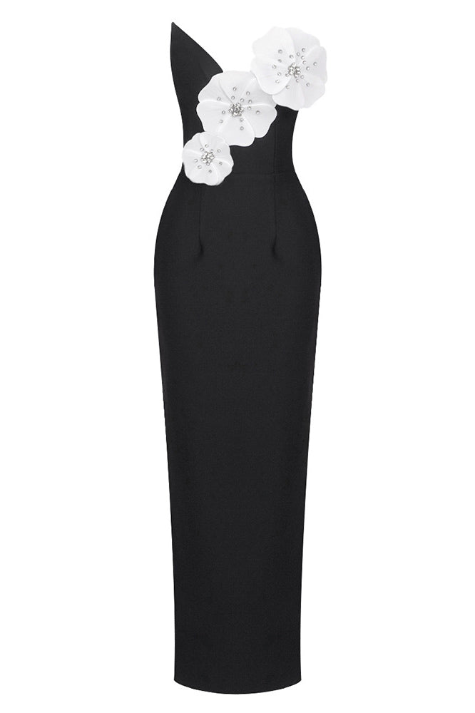 Flower Detail  Maxi Dress Black