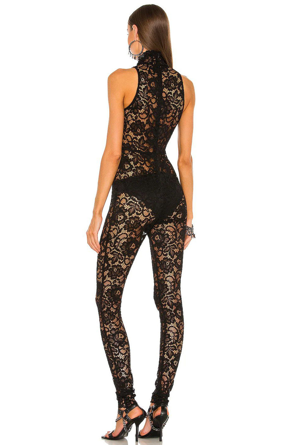 Elegant Black Belt Lace Jumpsuit