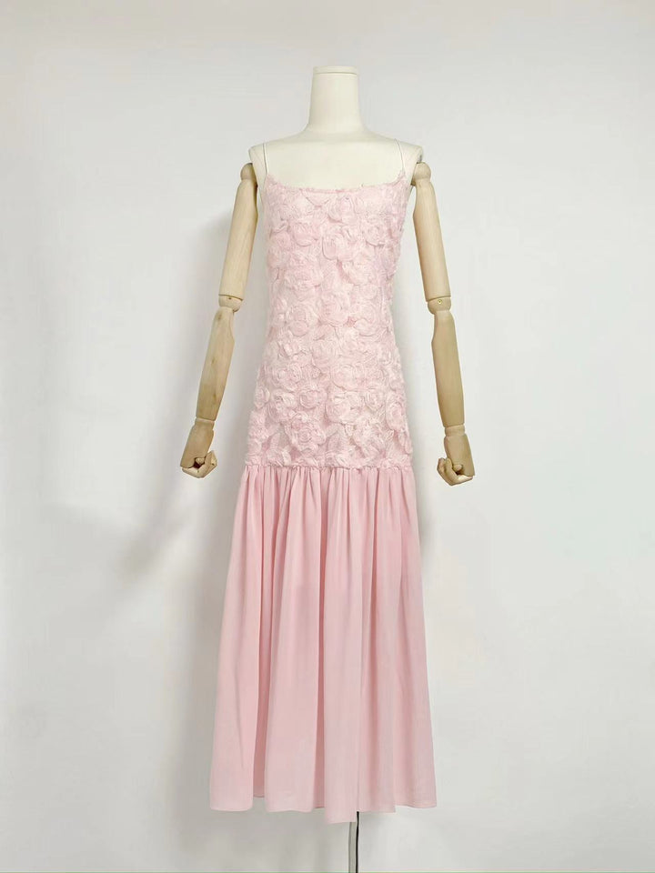 Stylish Three-dimensional Rose Flower Splicing Maxi Dress