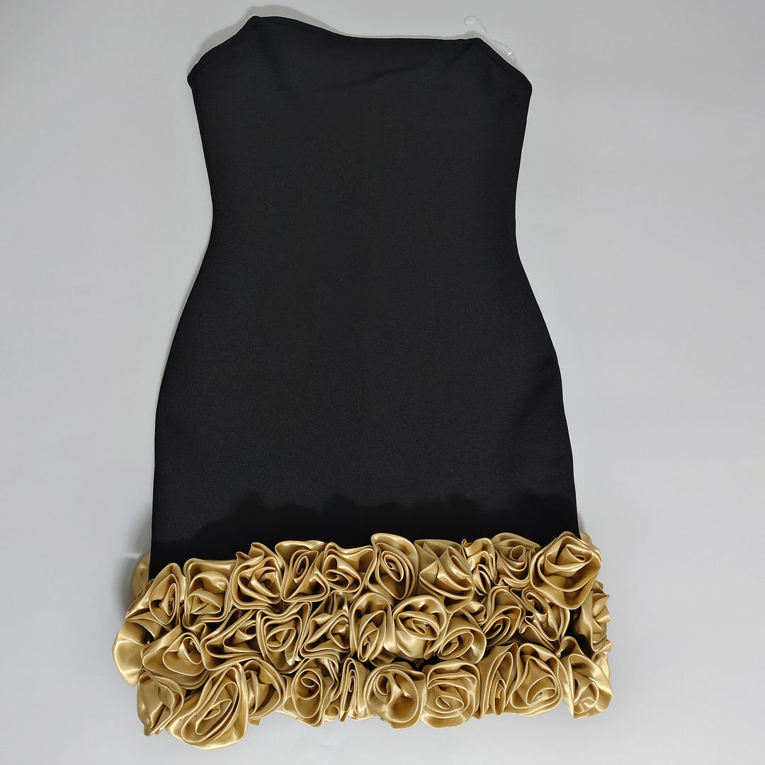 Stylish Three-dimensional Gold Flower Mini Dress