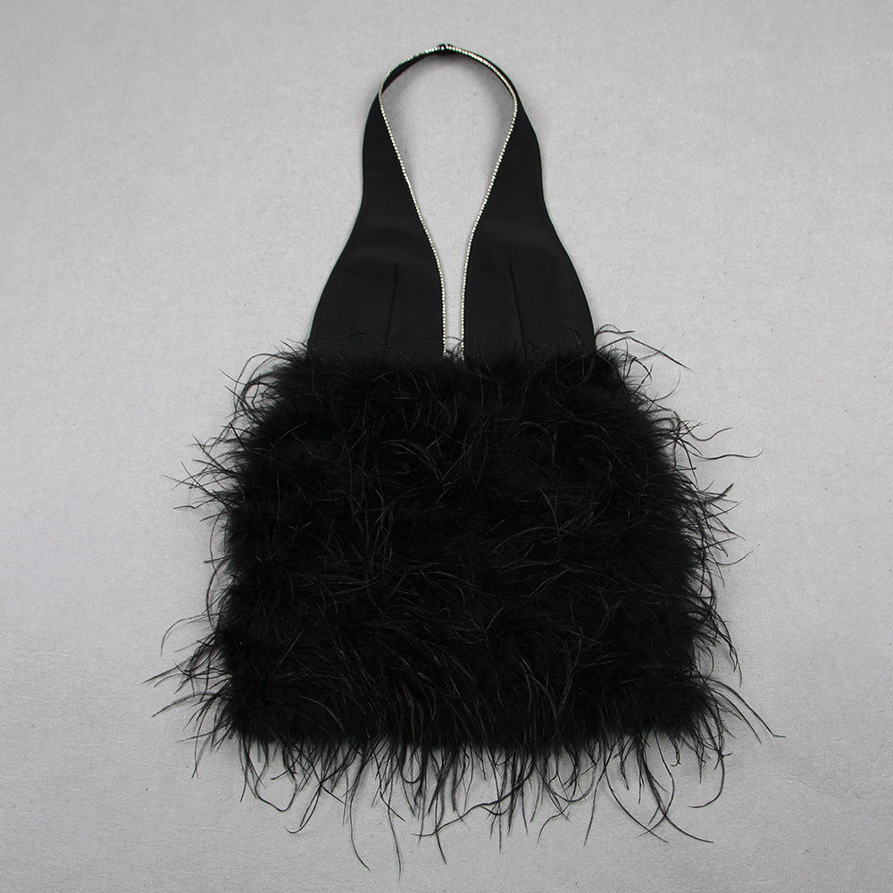 Simple Backless Feather Mini Dress