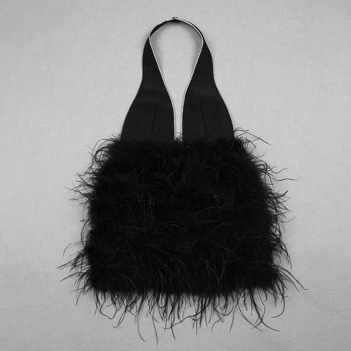 Simple Backless Feather Mini Dress