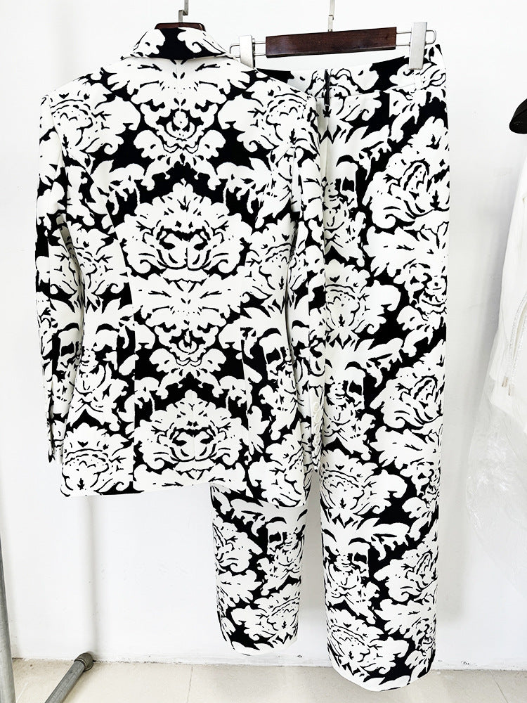 Vintage Off-white Printed Suit Two-piece Set