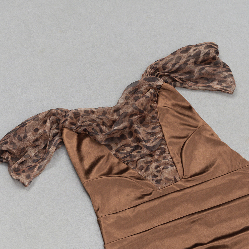 Leopard Print Splicing Midi Dress