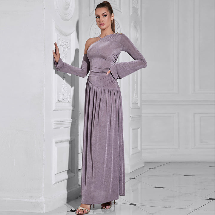 Temperament Solid Color Off-the-shoulder Maxi Dress