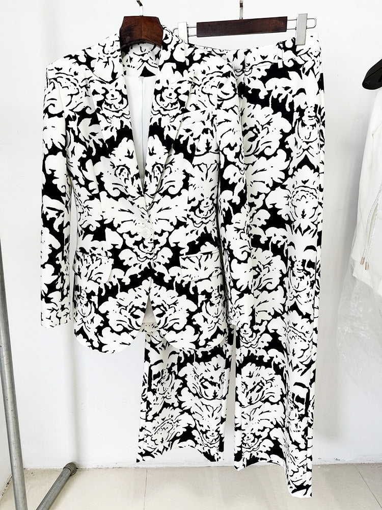 Vintage Off-white Printed Suit Two-piece Set