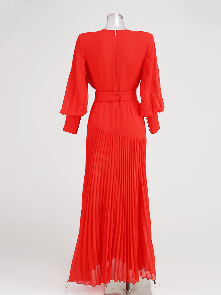 Retro Solid Color Lantern Sleeve Maxi Dress