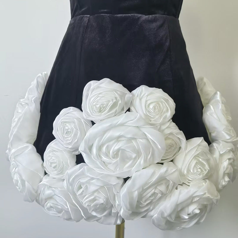 Elegant Three-dimensional Flower Mini Dress