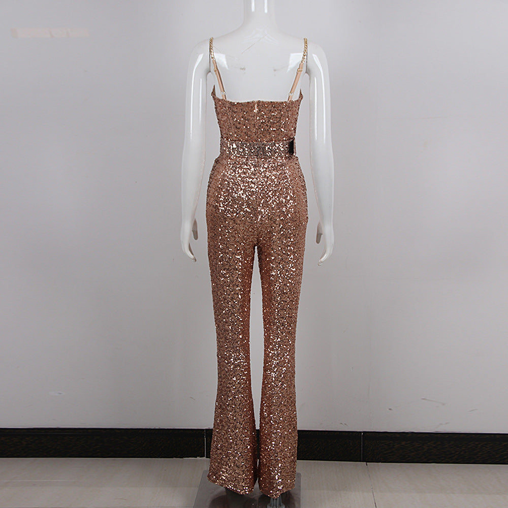 Temperament Sequined Suspender Jumpsuit