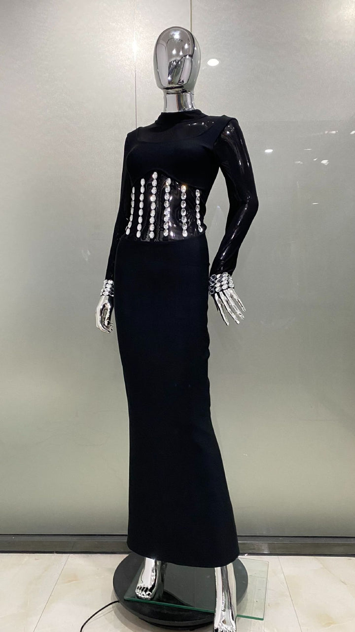 Diamond Mesh Black Maxi Dress