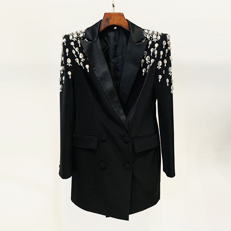 Alice's Gorgeous Heavy-duty Beaded Diamond-embellished Slim Long Blazer