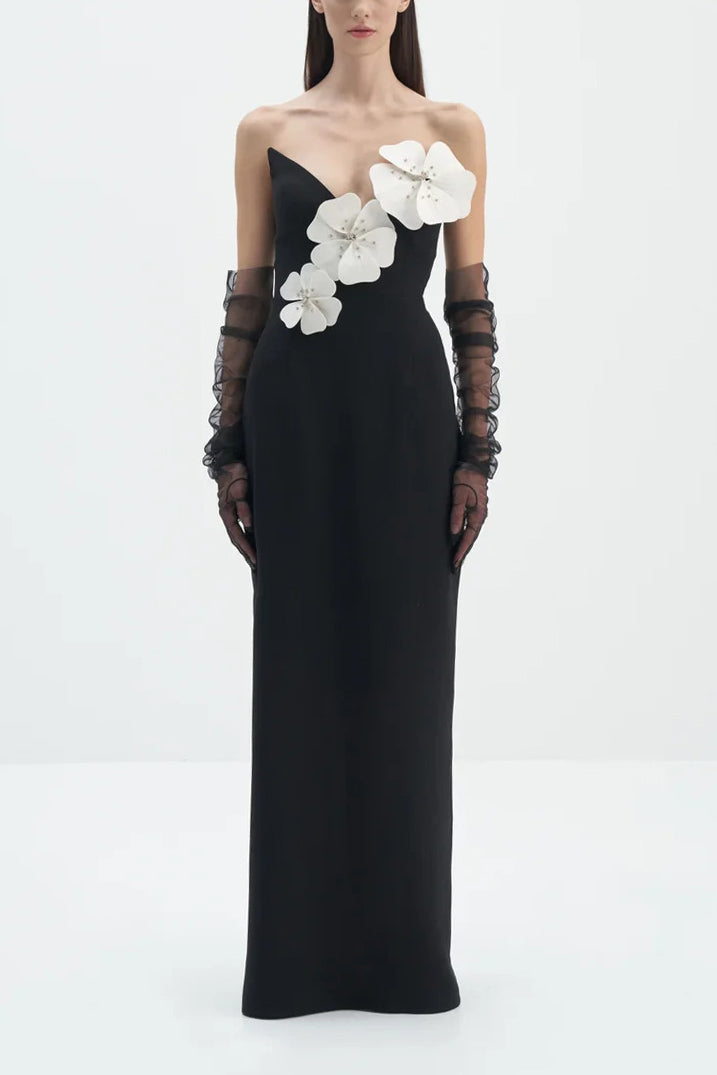 Flower Detail  Maxi Dress Black