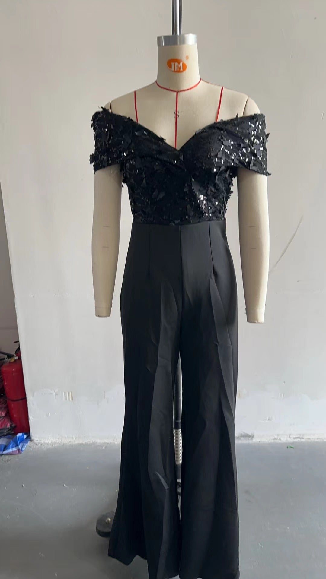 Black Sleeveless Sequin Jumpsuit