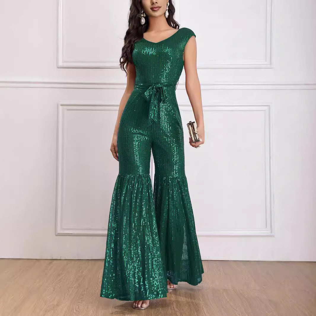 Fashion Sequined Flared Jumpsuit